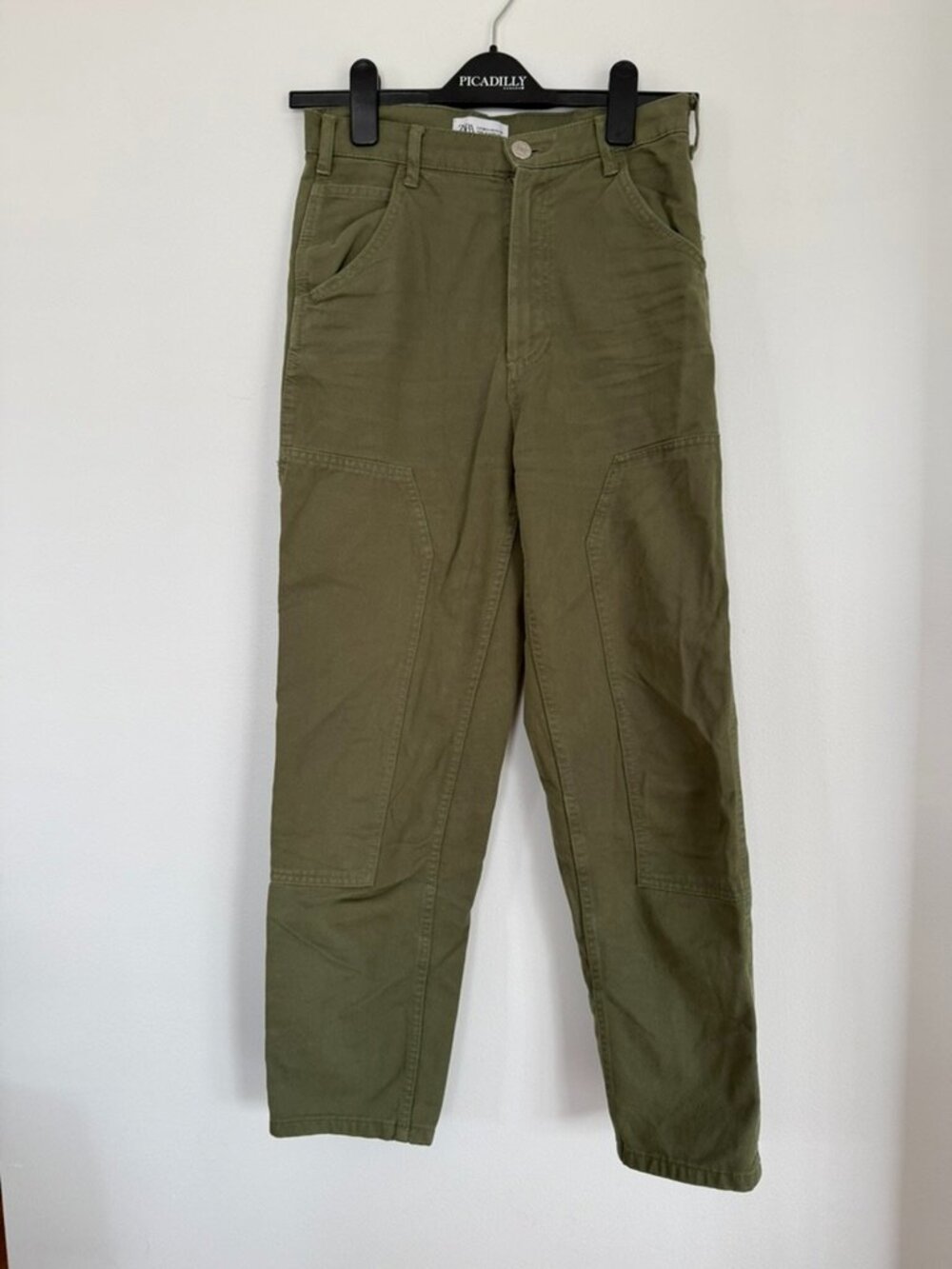 Zara Olive Green Utility Cargo Pants High Waist Straight Leg Size 4 - Picture 2 of 8